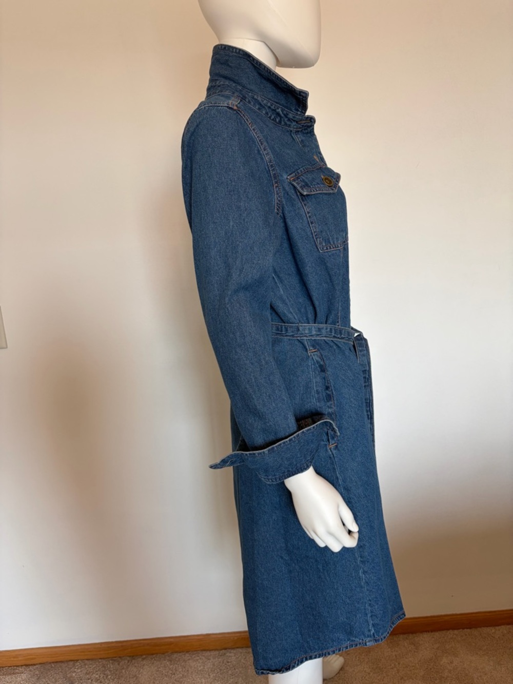 #582 Frye Blue Denim Button-Front Shirt Dress with Waist Tie - Picture 8 of 12